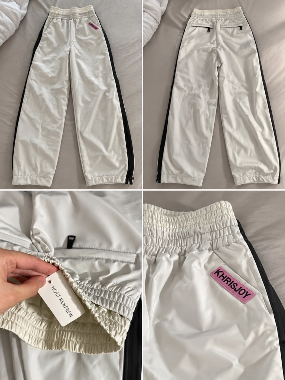Khrisjoy White Satin Track Pants – New with Tags, Size XXS
